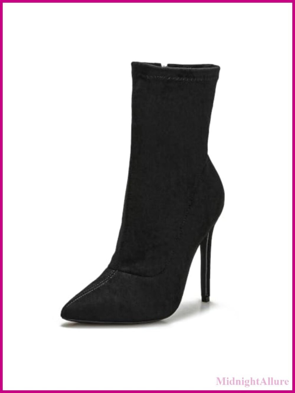 Pointed Toe Stiletto Heel Ankle Boots Faux Suede Side Zipper Booties
